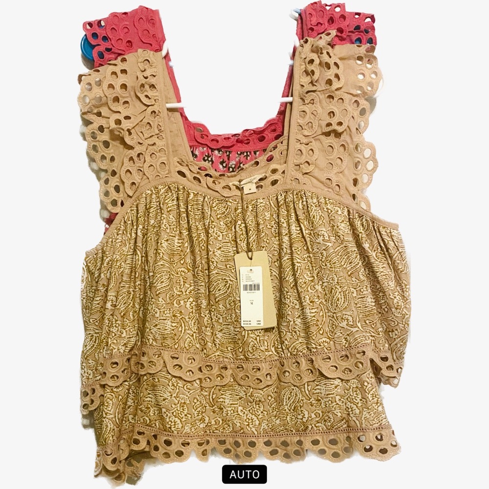 Anthropologie LetMeBe Lace Layered Tank Tops, Medium Neutral Pink Lot NWT